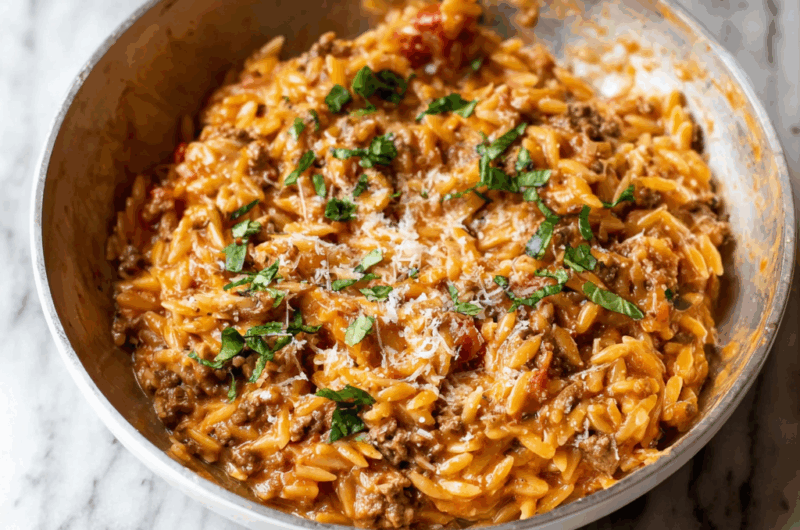One Pot Ground Beef Orzo