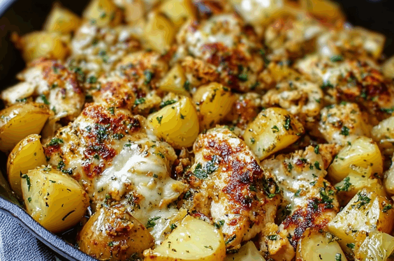 Garlic Parmesan Chicken and Potatoes Skillet